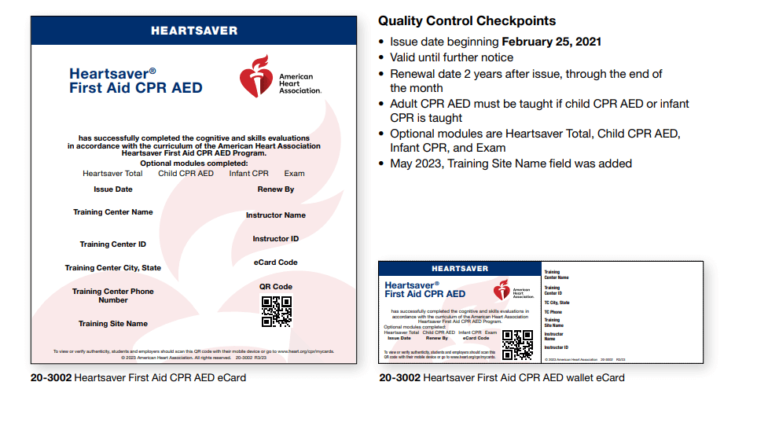 AHA Course Completion Cards