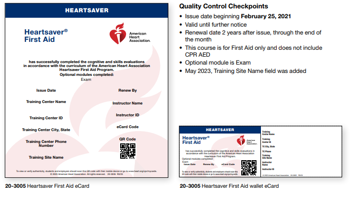 First Aid Course Card