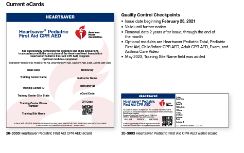 A sample of the cpr card and heartsaver first aid certificate.